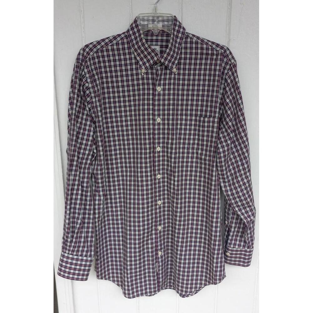 Men's PETER MILLAR Long Sleeve Button Down Checked Cotton Shirt Size Medium